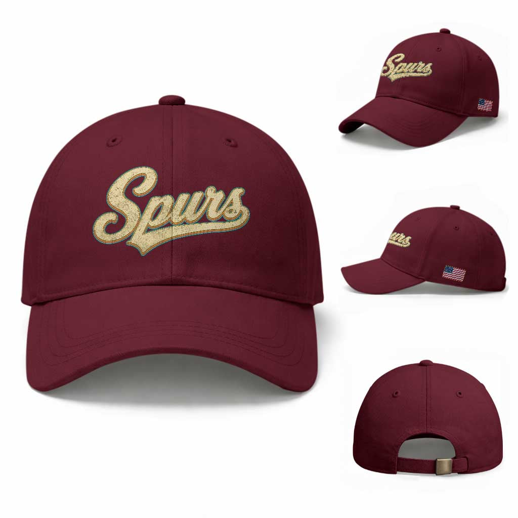 Vintage Spurs Name Script Baseball Cap for Sports Fan TS02 Baseball Cap Universal Fit Maroon Print Your Wear