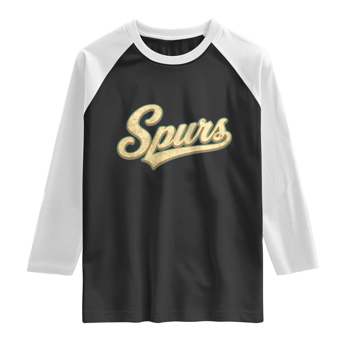 Vintage Spurs Name Script Raglan Shirt for Sports Fan TS02 Black White Print Your Wear
