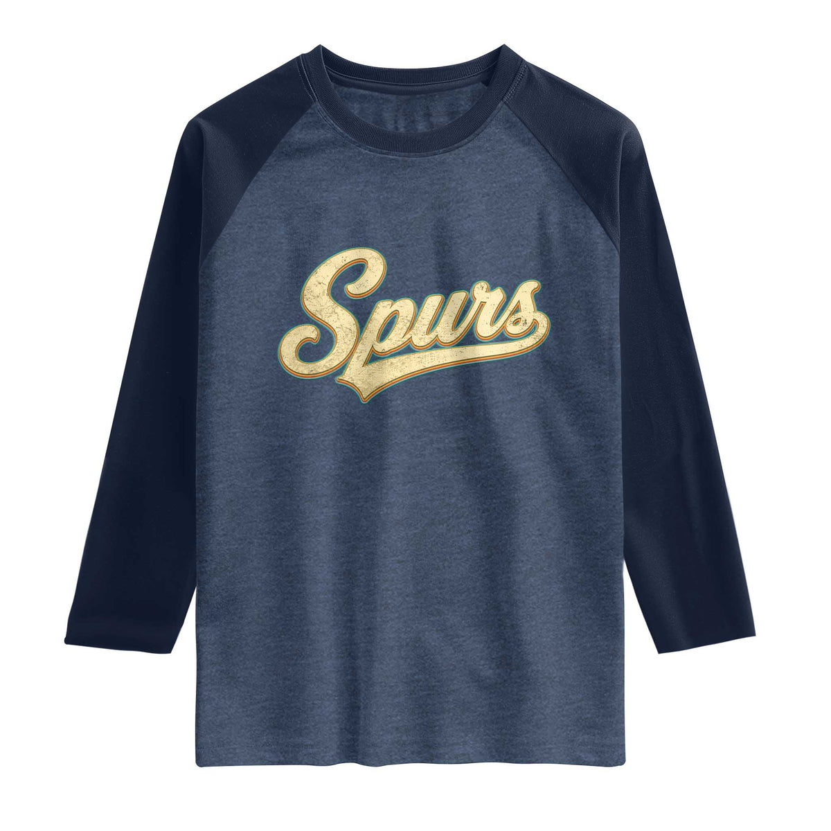 Vintage Spurs Name Script Raglan Shirt for Sports Fan TS02 Heather Denim Navy Print Your Wear