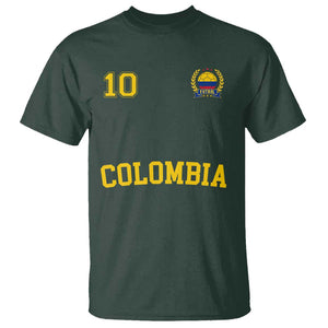 Colombia Football T Shirt Number Ten Colombian Flag Jersey Franela Ftbol Soccer TS02 Dark Forest Green Print Your Wear