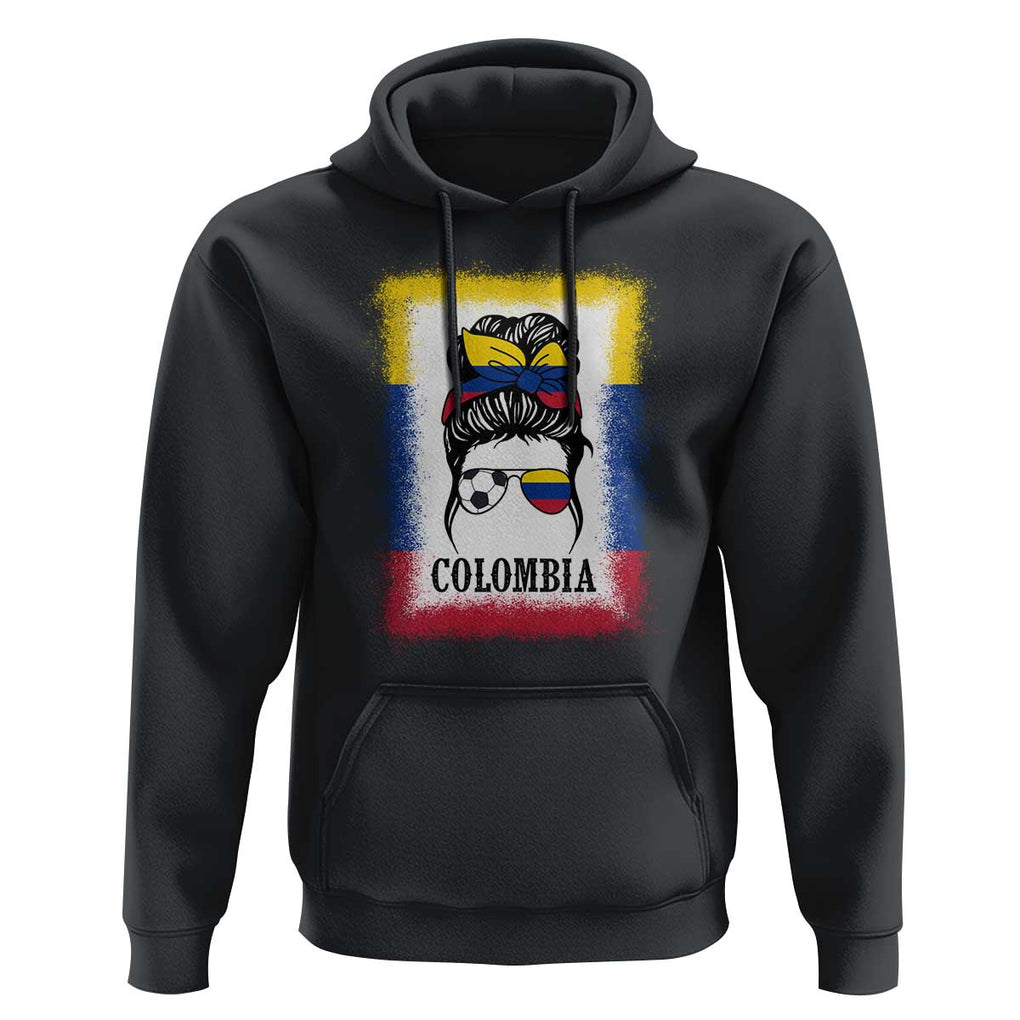 Colombia Football Hoodie Colombian Messy Bun Futbol Lover Bleached TS02 Black Print Your Wear