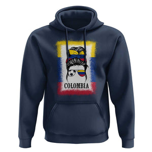 Colombia Football Hoodie Colombian Messy Bun Futbol Lover Bleached TS02 Navy Print Your Wear