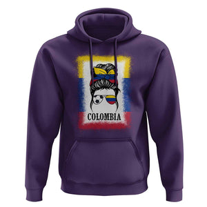 Colombia Football Hoodie Colombian Messy Bun Futbol Lover Bleached TS02 Purple Print Your Wear