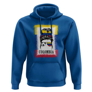 Colombia Football Hoodie Colombian Messy Bun Futbol Lover Bleached TS02 Royal Blue Print Your Wear