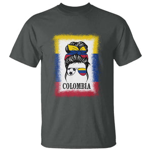 Colombia Football T Shirt Colombian Messy Bun Futbol Lover Bleached TS02 Dark Heather Print Your Wear