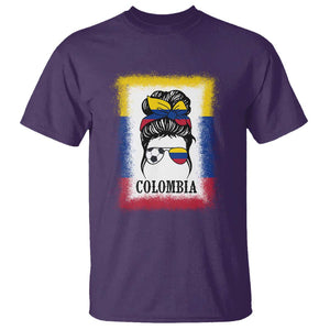 Colombia Football T Shirt Colombian Messy Bun Futbol Lover Bleached TS02 Purple Print Your Wear