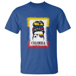 Colombia Football T Shirt Colombian Messy Bun Futbol Lover Bleached TS02 Royal Blue Print Your Wear