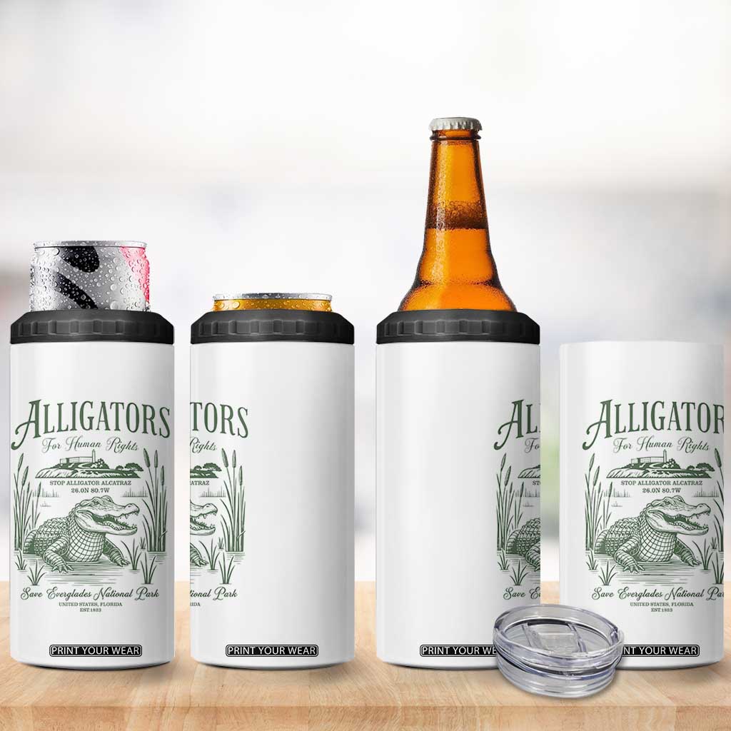 Alligators for Human Rights 4 in 1 Can Cooler Tumbler Save Everglades Alcatraz TS02 Print Your Wear