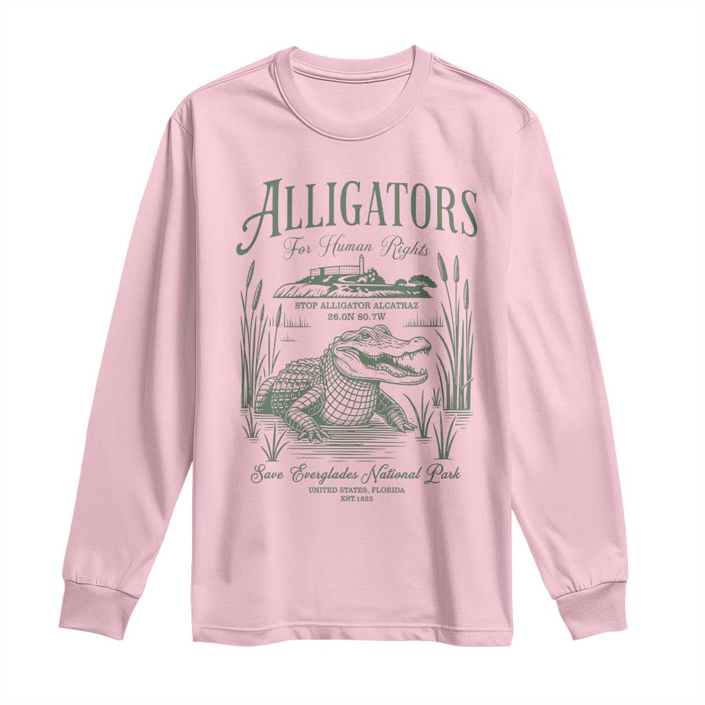 Alligators for Human Rights Long Sleeve Shirt Save Everglades Alcatraz TS02 Light Pink Print Your Wear