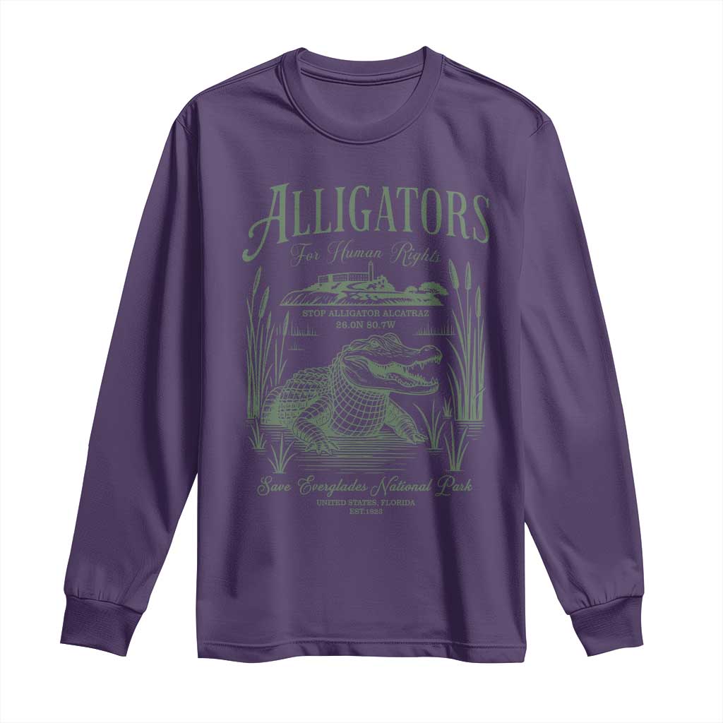 Alligators for Human Rights Long Sleeve Shirt Save Everglades Alcatraz TS02 Purple Print Your Wear