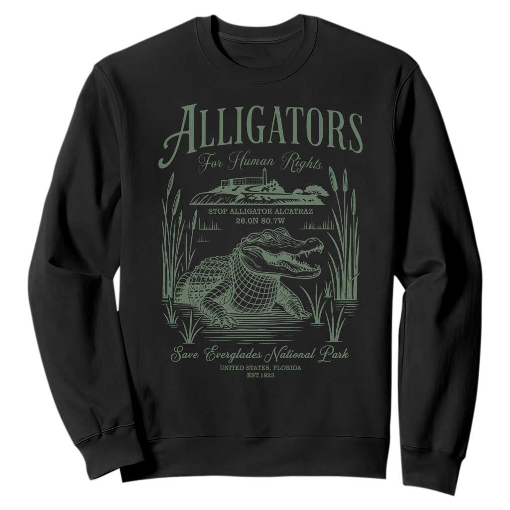 Alligators for Human Rights Sweatshirt Save Everglades Alcatraz TS02 Black Print Your Wear