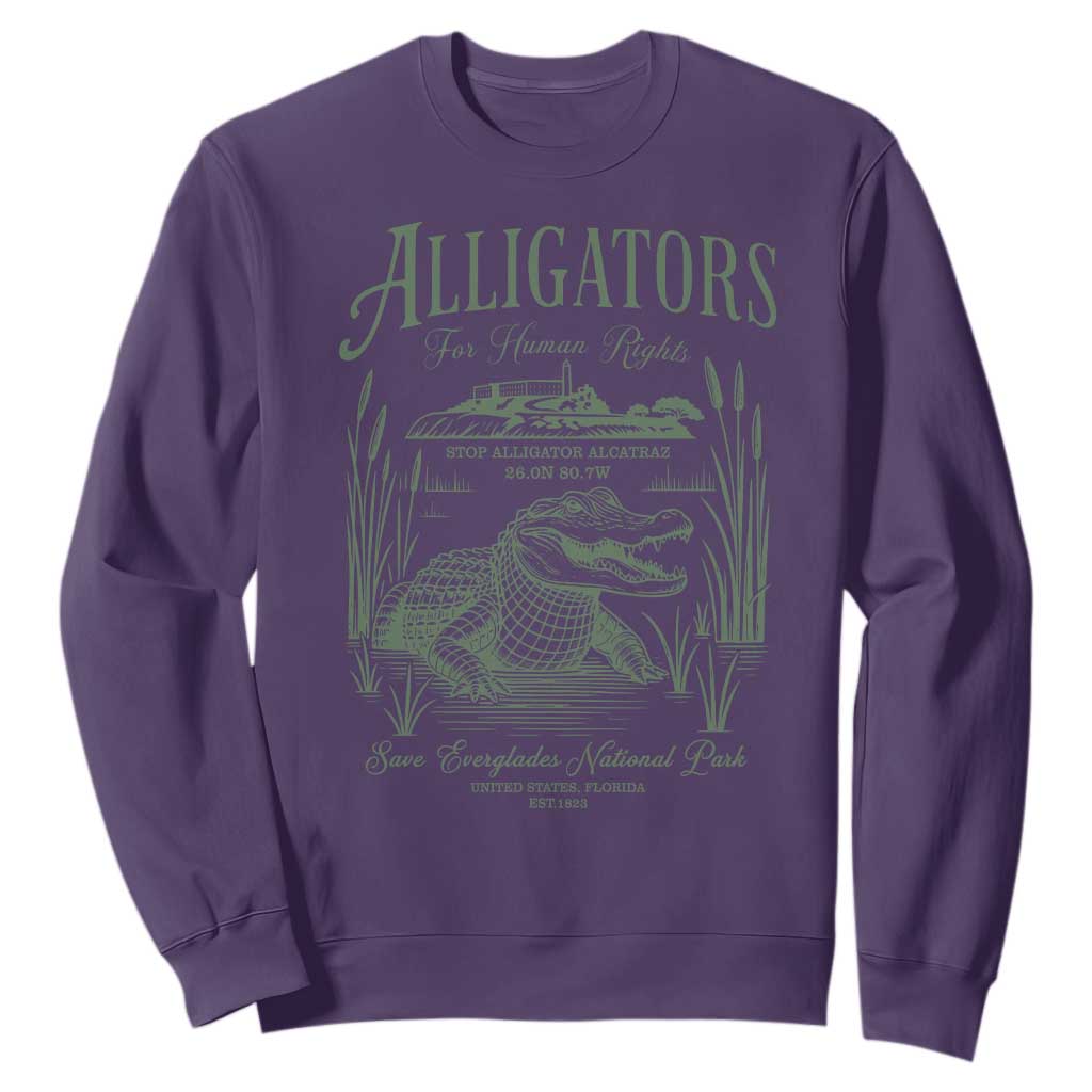 Alligators for Human Rights Sweatshirt Save Everglades Alcatraz TS02 Purple Print Your Wear
