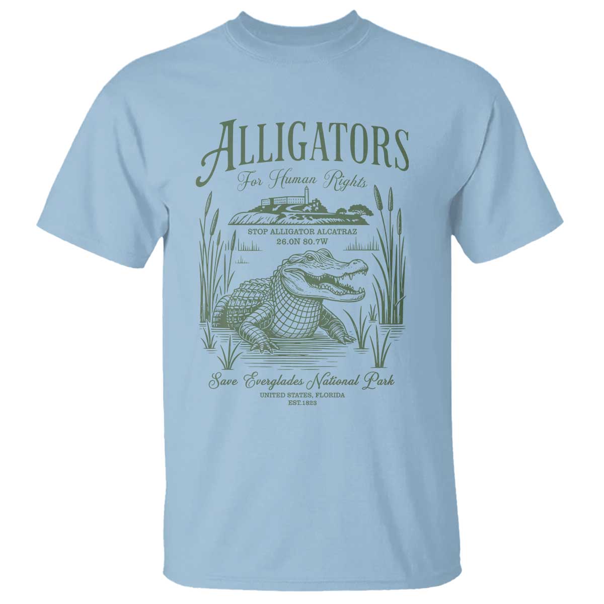 Alligators for Human Rights T Shirt Save Everglades Alcatraz TS02 Light Blue Print Your Wear