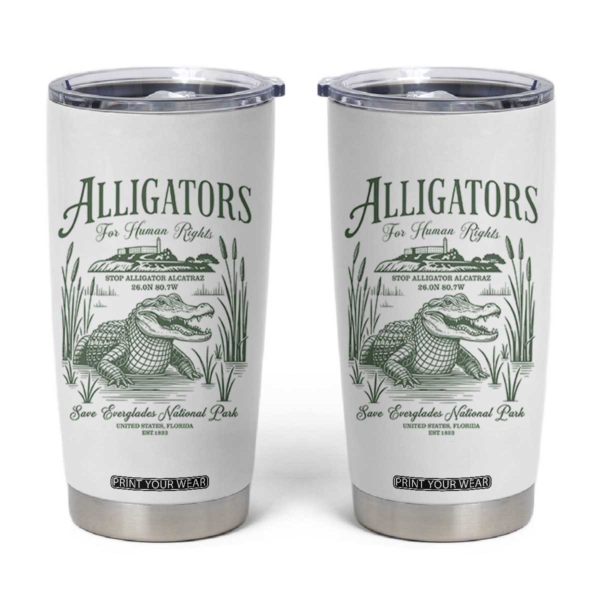 Alligators for Human Rights Tumbler Cup Save Everglades Alcatraz TS02 White Print Your Wear