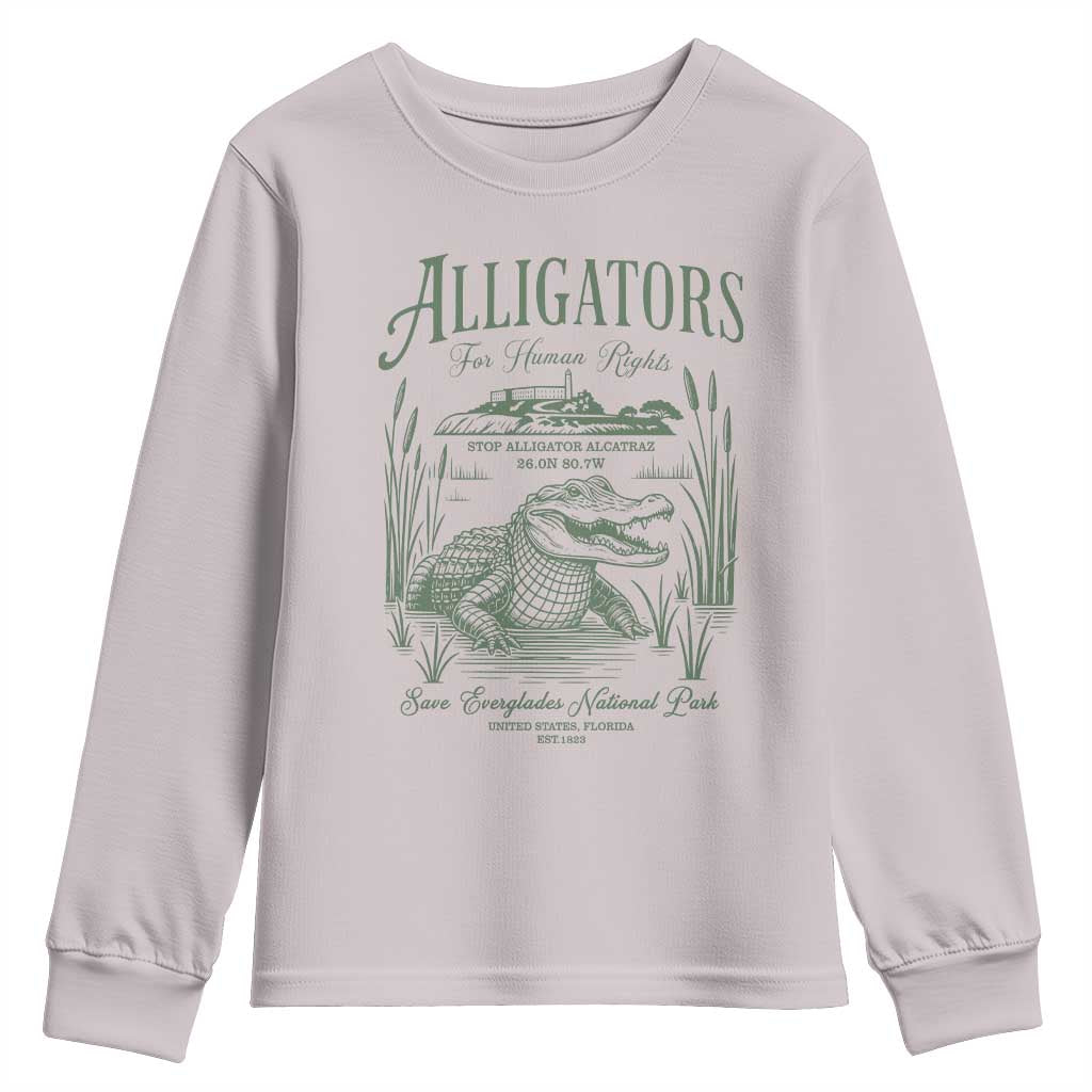 Alligators for Human Rights Youth Sweatshirt Save Everglades Alcatraz TS02 Ice Gray Print Your Wear