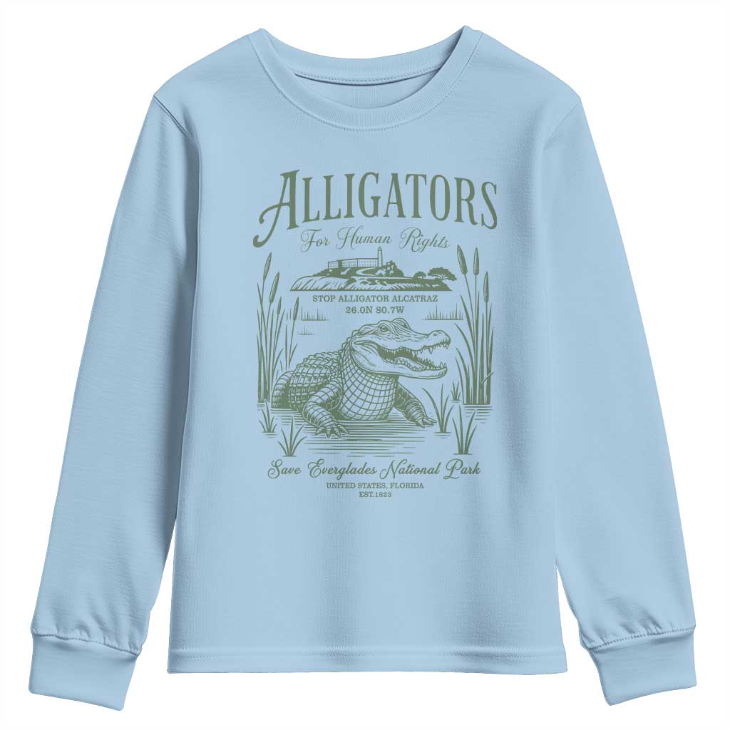 Alligators for Human Rights Youth Sweatshirt Save Everglades Alcatraz TS02 Light Blue Print Your Wear
