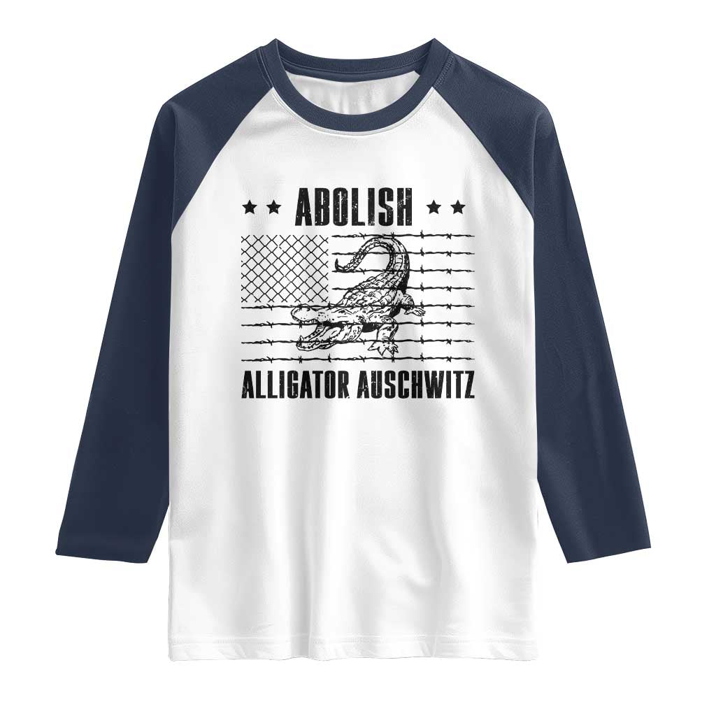 Abolish Alligator Prison Raglan Shirt Stop Alcatraz Sace Everglades TS02 White Navy Print Your Wear