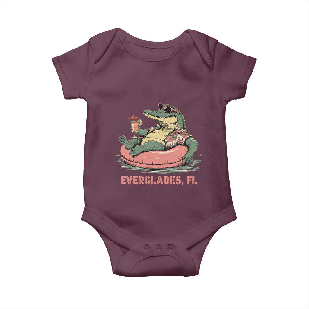 Funny Tropical Alligator Baby Onesie Everglades Florida FL Summer Vibe TS02 Maroon Print Your Wear