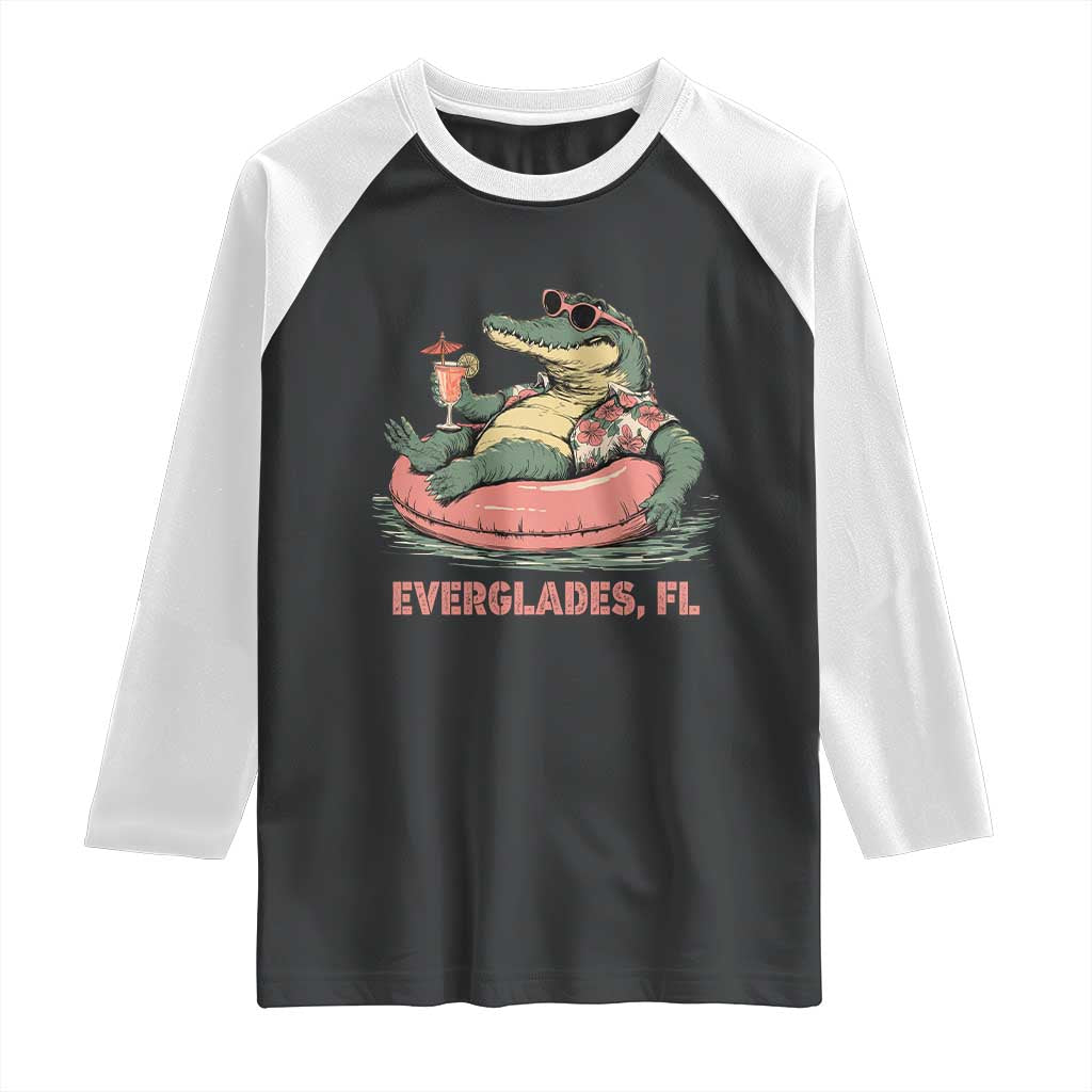 Funny Tropical Alligator Raglan Shirt Everglades Florida FL Summer Vibe TS02 Black White Print Your Wear