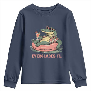 Funny Tropical Alligator Youth Sweatshirt Everglades Florida FL Summer Vibe TS02 Navy Print Your Wear