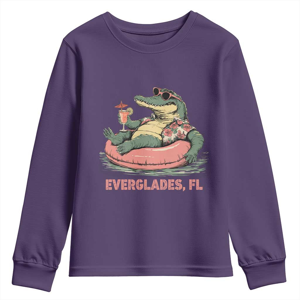 Funny Tropical Alligator Youth Sweatshirt Everglades Florida FL Summer Vibe TS02 Purple Print Your Wear