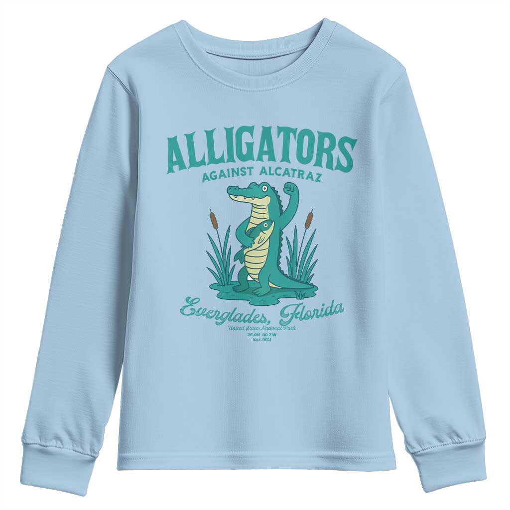 Alligators Against Alcatraz Youth Sweatshirt Everglades Florida for Human Rights TS02 Light Blue Print Your Wear
