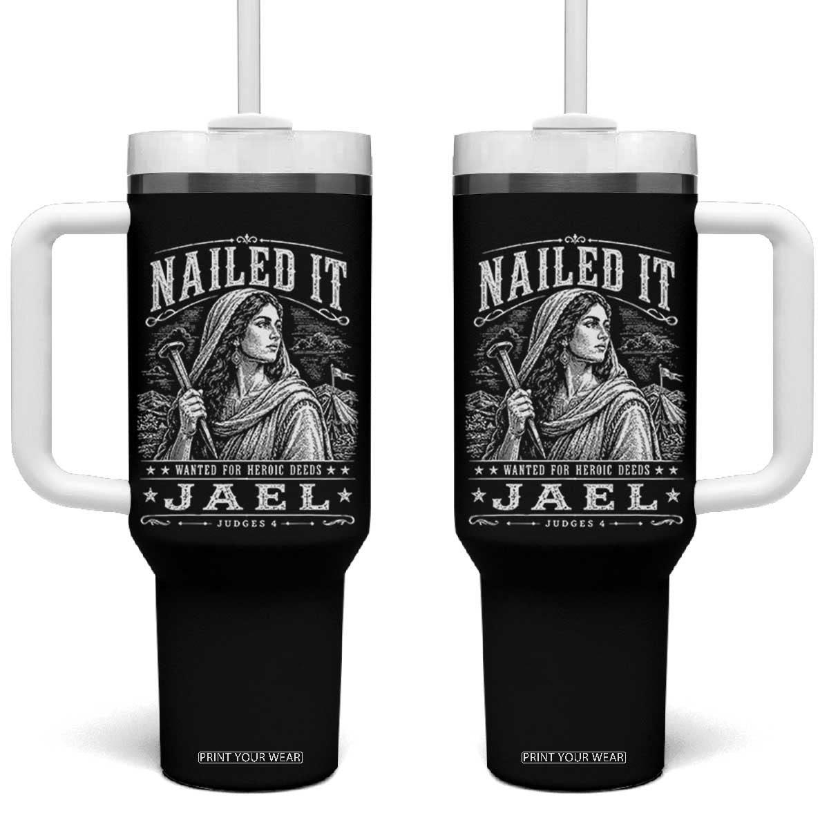 Nailed It Jael Judges 4 Old Testament Tumbler With Handle Funny Biblical Woodcut Christian Faith TS02 One Size: 40 oz Black Print Your Wear