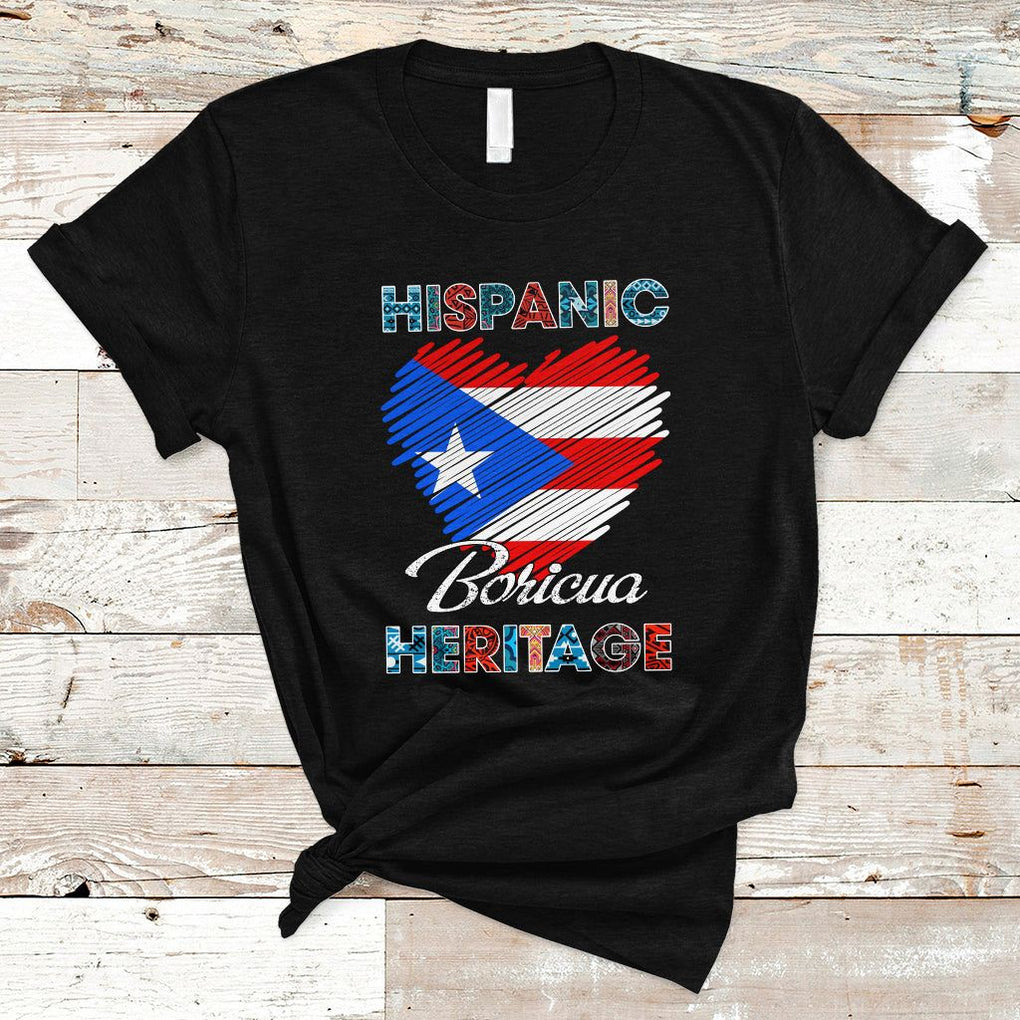 Puerto Rican Hispanic Heritage Boricua Puerto Rico Flag T Shirt TS02 Black Printyourwear