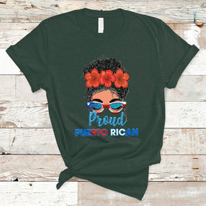 Proud Puerto Rican Women Puerto Rico Flag Messy Bun Boricua T Shirt TS02 Dark Forest Green Printyourwear