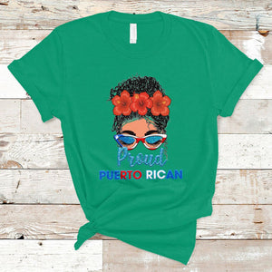 Proud Puerto Rican Women Puerto Rico Flag Messy Bun Boricua T Shirt TS02 Irish Green Printyourwear