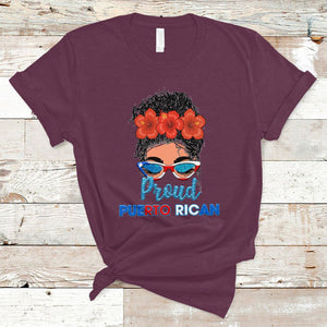 Proud Puerto Rican Women Puerto Rico Flag Messy Bun Boricua T Shirt TS02 Maroon Printyourwear