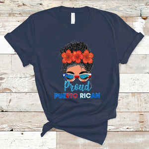 Proud Puerto Rican Women Puerto Rico Flag Messy Bun Boricua T Shirt TS02 Navy Printyourwear