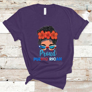 Proud Puerto Rican Women Puerto Rico Flag Messy Bun Boricua T Shirt TS02 Purple Printyourwear