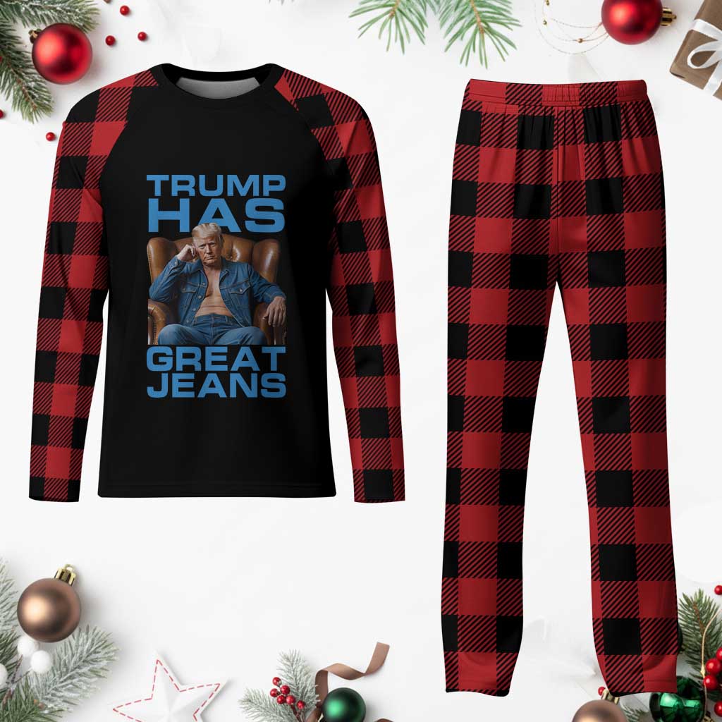 Funny Trump Has Great Jeans Plaid Pajama Set Parody Denim Outfit Graphic TS02 Buffalo Plaid Print Your Wear
