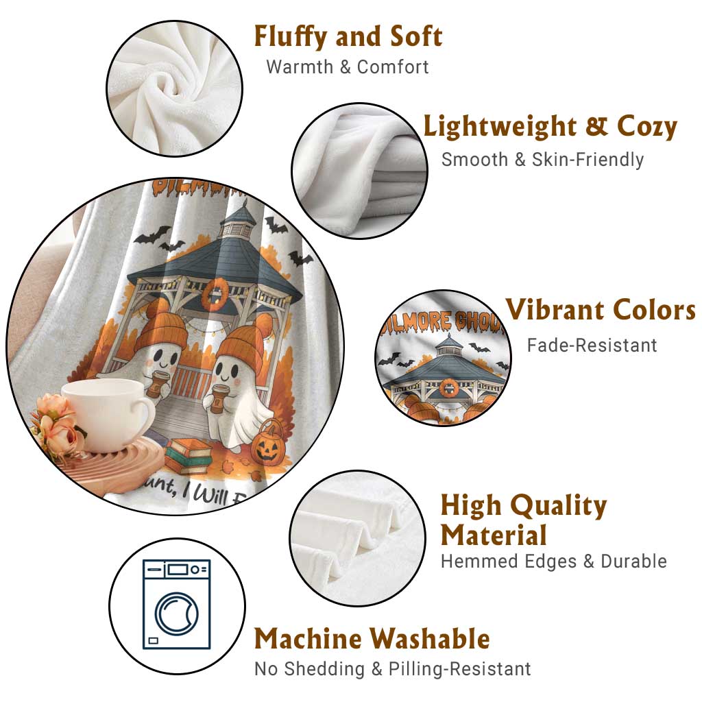 Cute Gilmore Ghouls Halloween Ghost Throw Blanket Cozy Fall Aesthetic with Pumpkin Spice and Books TS02 Print Your Wear