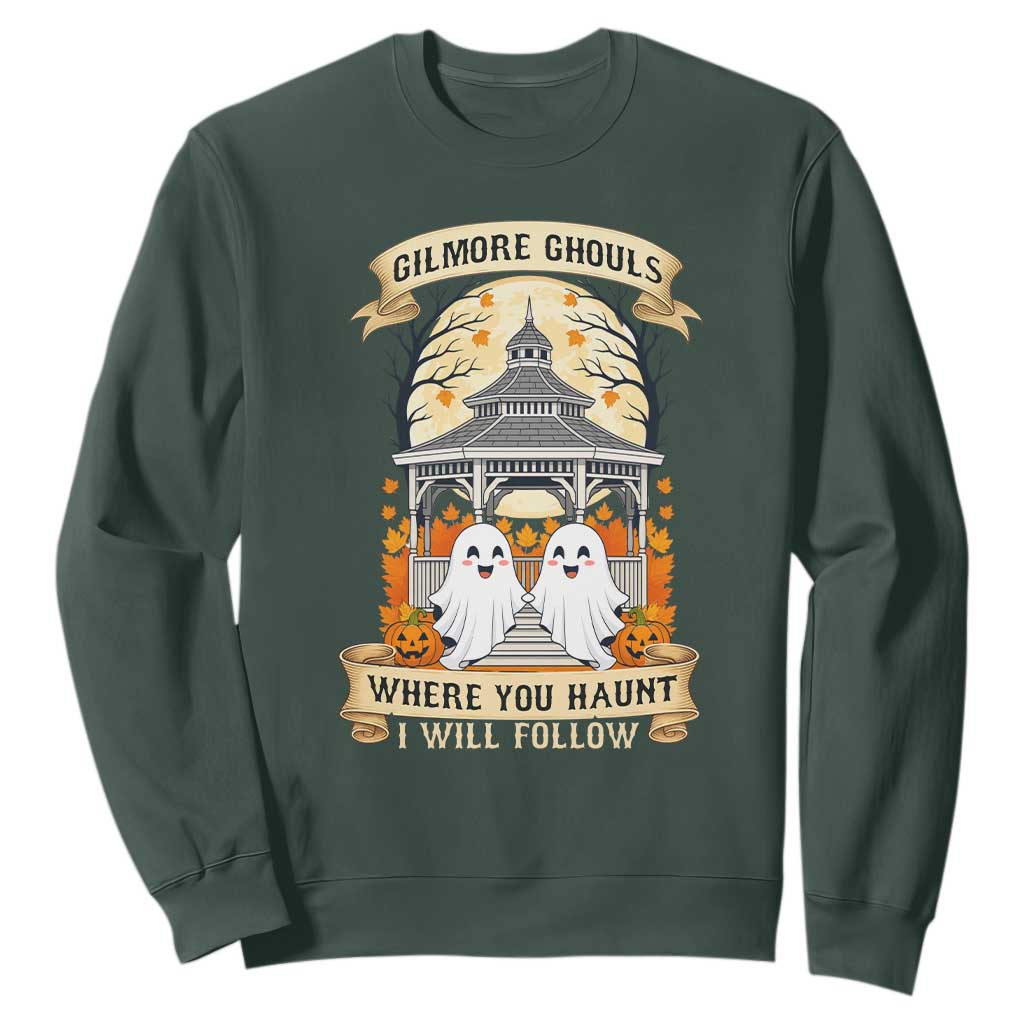 Gilmore Ghouls Halloween Ghost Sweatshirt Cute Couple Spooky Boo with Fall Gazebo TS02 Dark Forest Green Print Your Wear