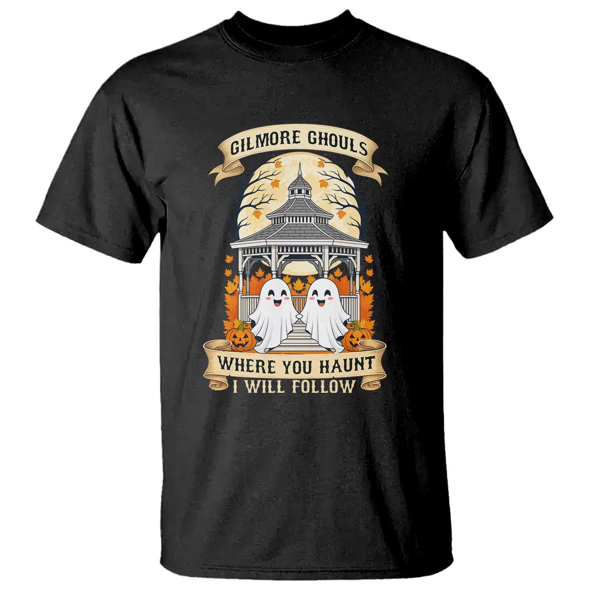 Gilmore Ghouls Halloween Ghost T Shirt Cute Couple Spooky Boo with Fall Gazebo TS02 Black Print Your Wear