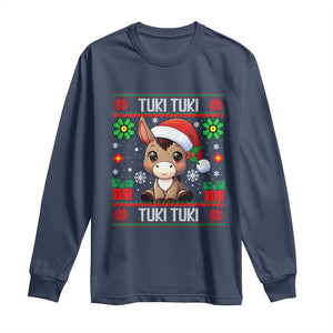 Latin American Christmas Long Sleeve Shirt Mi Burrito Mexican Donkey Latino Ugly Christmas TS02 Navy Print Your Wear