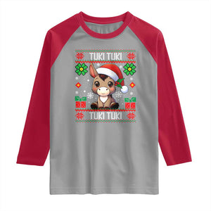 Latin American Christmas Raglan Shirt Mi Burrito Mexican Donkey Latino Ugly Christmas TS02 Sport Gray Red Print Your Wear