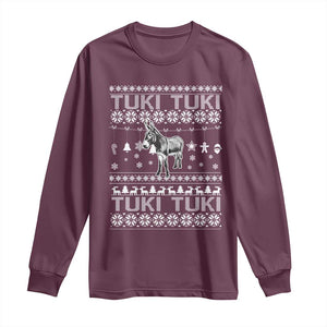 Latin American Christmas Long Sleeve Shirt Tuki Tuki Mi Burrito Latino Ugly Christmas TS02 Maroon Print Your Wear