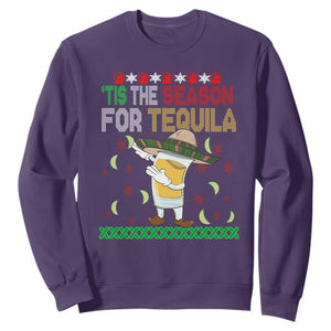 Mexican Christmas Sweatshirt Tis The Season For Tequila Dabbing Alcohol Lover TS02 Purple Print Your Wear