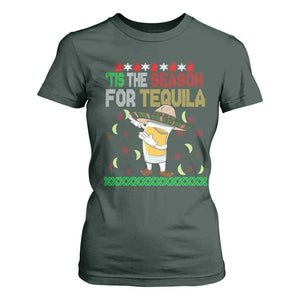 Mexican Christmas T Shirt For Women Tis The Season For Tequila Dabbing Alcohol Lover TS02 Dark Forest Green Print Your Wear