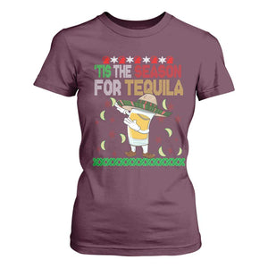 Mexican Christmas T Shirt For Women Tis The Season For Tequila Dabbing Alcohol Lover TS02 Maroon Print Your Wear