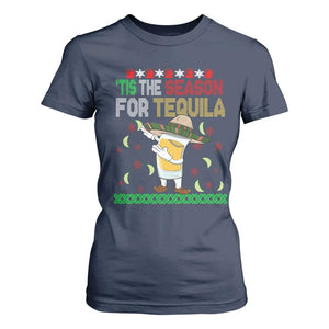 Mexican Christmas T Shirt For Women Tis The Season For Tequila Dabbing Alcohol Lover TS02 Navy Print Your Wear