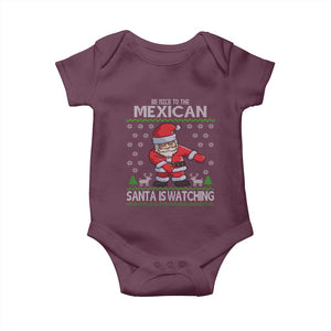 Mexican Christmas Baby Onesie Be Nice Santa is Watching Xmas in Mexico Ugly Sweater TS02 Maroon Print Your Wear