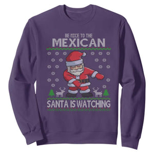 Mexican Christmas Sweatshirt Be Nice Santa is Watching Xmas in Mexico Ugly Sweater TS02 Purple Print Your Wear