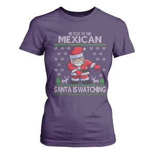 Mexican Christmas T Shirt For Women Be Nice Santa is Watching Xmas in Mexico Ugly Sweater TS02 Purple Print Your Wear