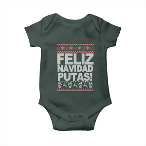 Mexican Christmas Baby Onesie Feliz Navidad Putas Funny Mexican Ugly Christmas Party TS02 Dark Forest Green Print Your Wear