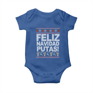 Mexican Christmas Baby Onesie Feliz Navidad Putas Funny Mexican Ugly Christmas Party TS02 Royal Blue Print Your Wear