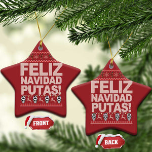 Mexican Xmas Christmas Ornament Feliz Navidad Putas Funny Mexican Ugly Christmas Party TS02 Star Red Print Your Wear